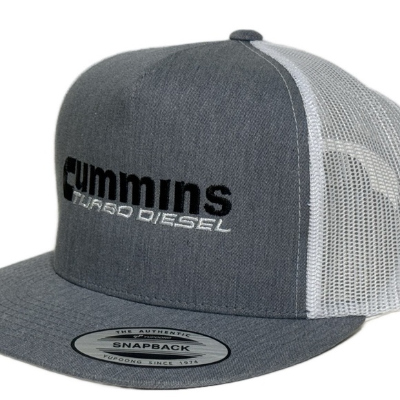 Direct Embroidered Cummins Turbo Diesel Flat Bill Mesh Back Tucker Hat Cap - Picture 2 of 4